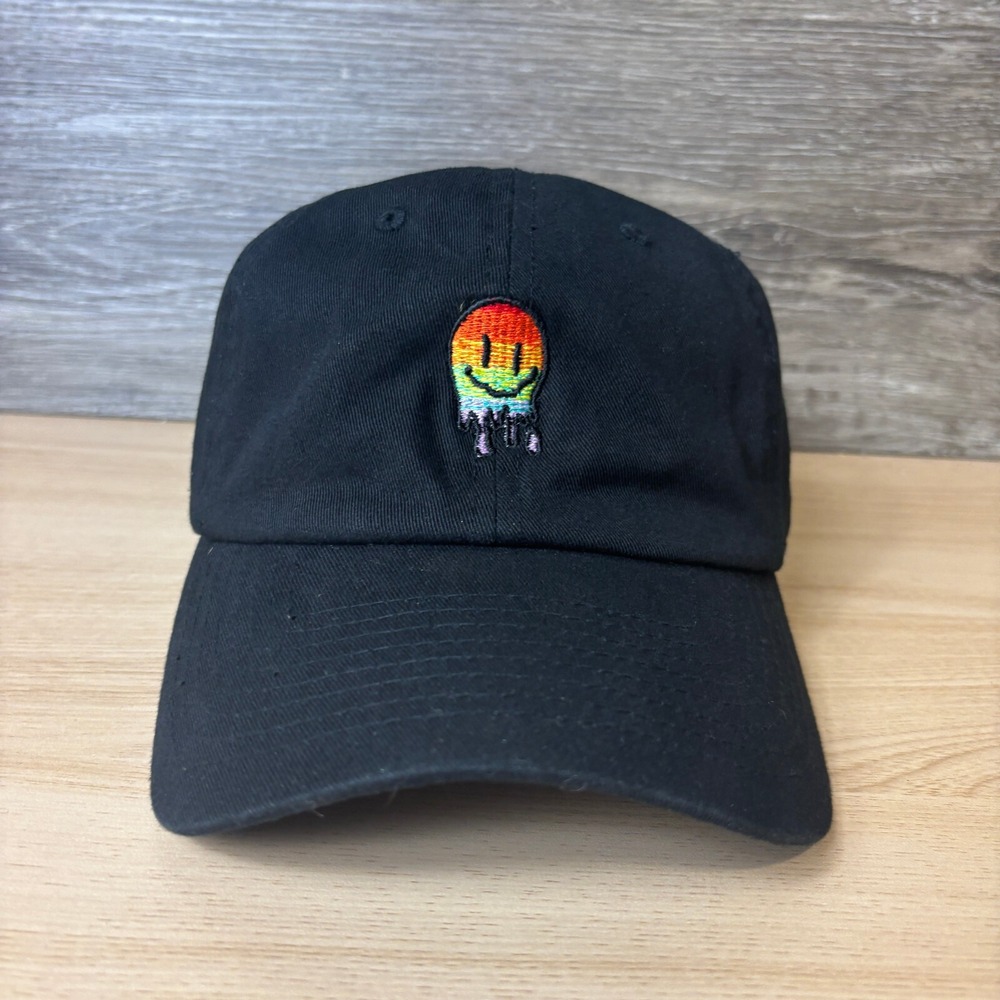 Mighty Fine Hat Cap Strap Back Womens Black Melting Face Rainbow